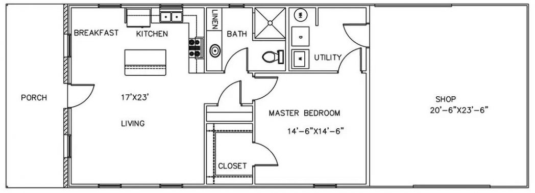 1 Bed room And 1 Restroom Barndominium Floor Plans