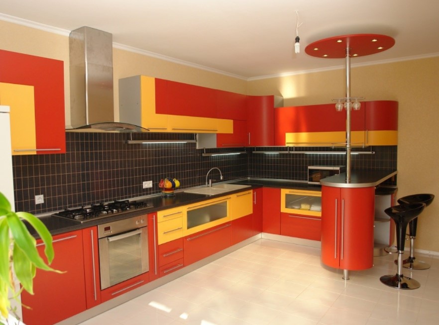 Orange and Yellow Kitchen Cabinet