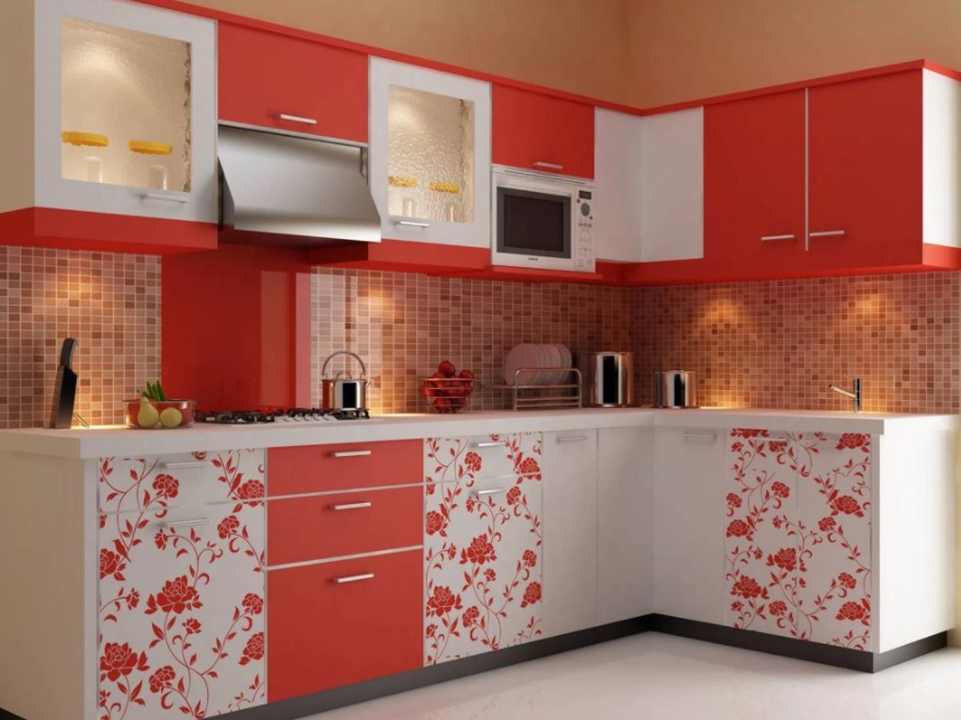 Shiny Pink Girly Two Tone Kitchen Cabinets