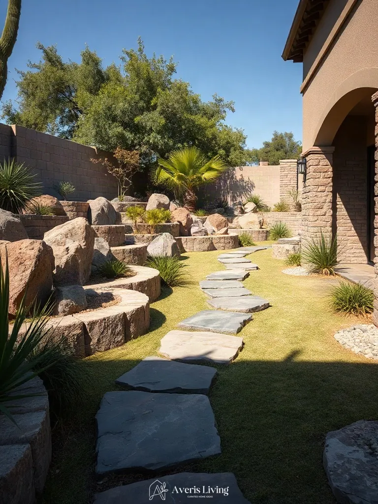Vertical dimension and depth created with stone hardscaping