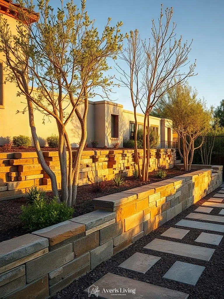 Vertical dimension added to garden via retaining walls