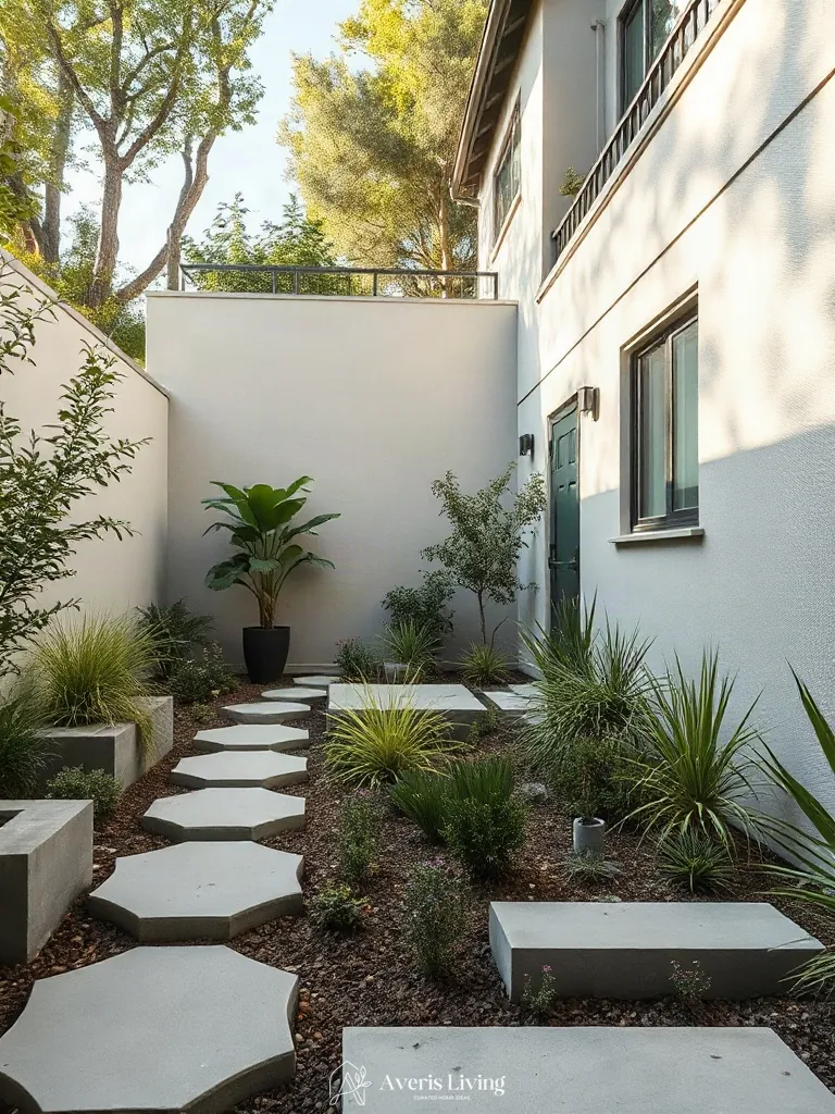 Vertical dimensions enhancing a modern backyard stepping stones makeover