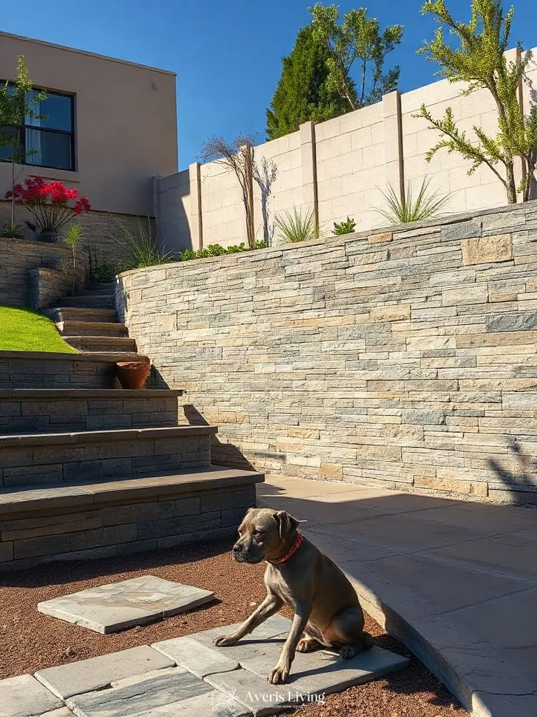 Vertical dimension and depth added by a backyard retaining wall makeover