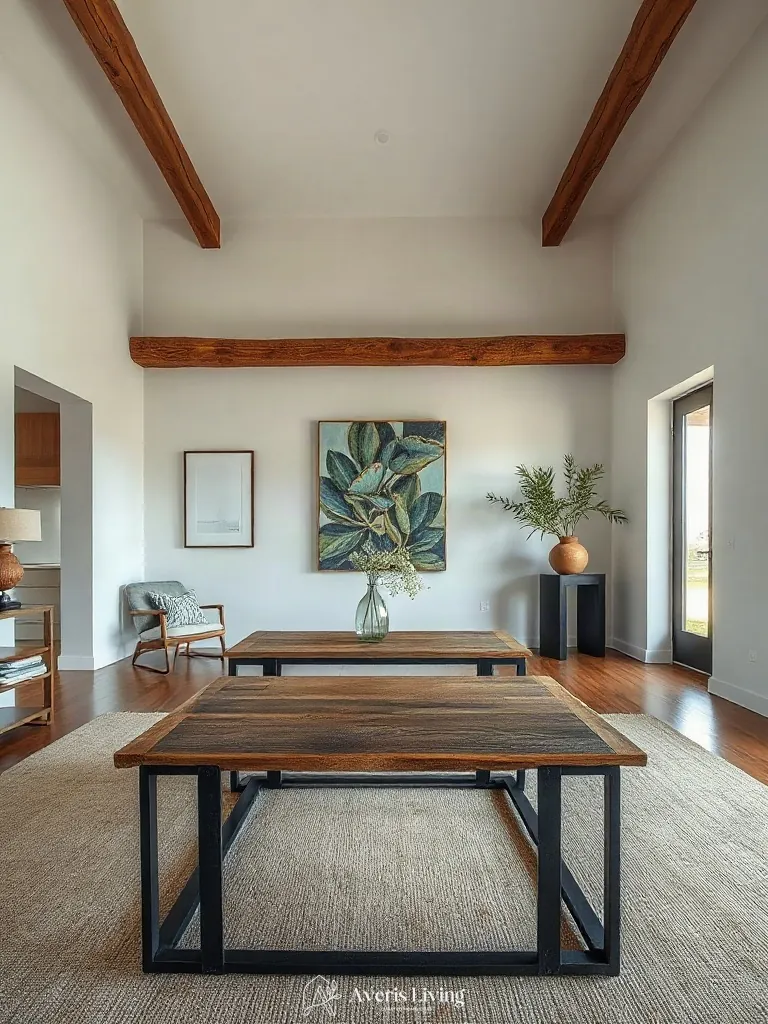 Aged iron framework combined with rustic wood coffee table ideas