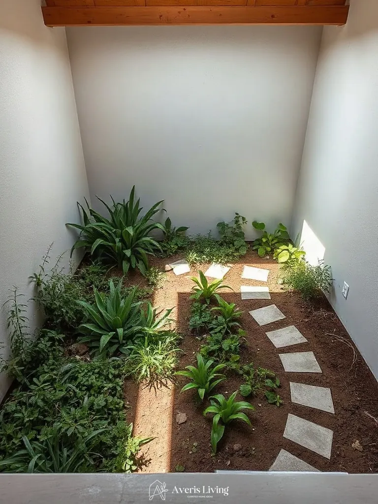Overgrown original layout of a tropical backyard herb garden before and after makeover