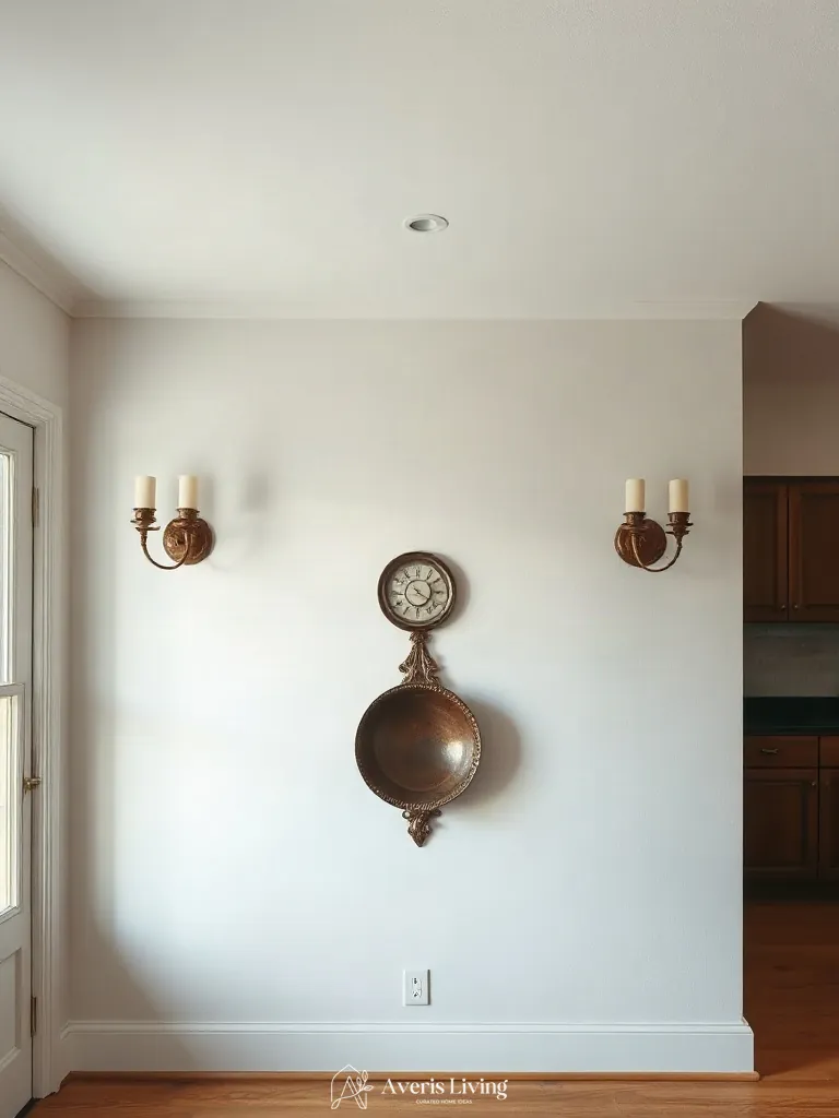 Architectural sconces illuminating vintage kitchen wall decor
