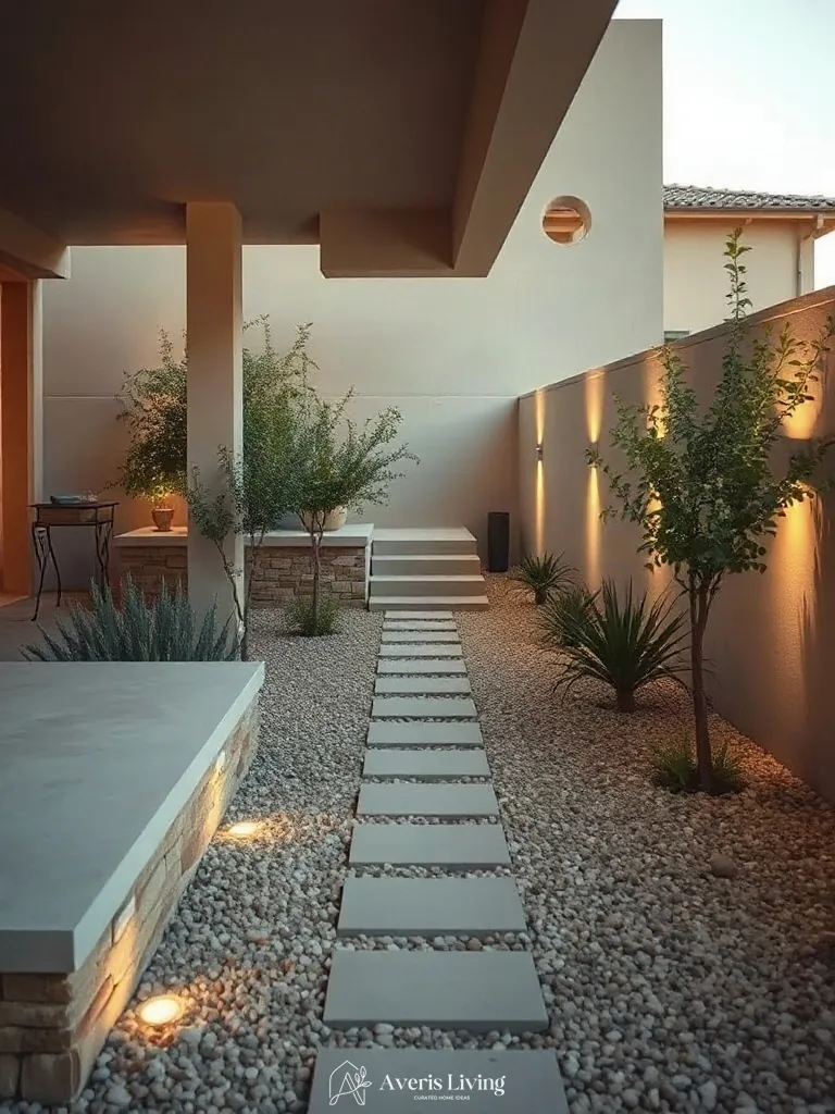 Layered architectural lighting for a drought-tolerant garden pathway