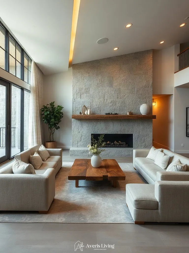Elevated architectural overview of a living room layout featuring rustic wood coffee table ideas