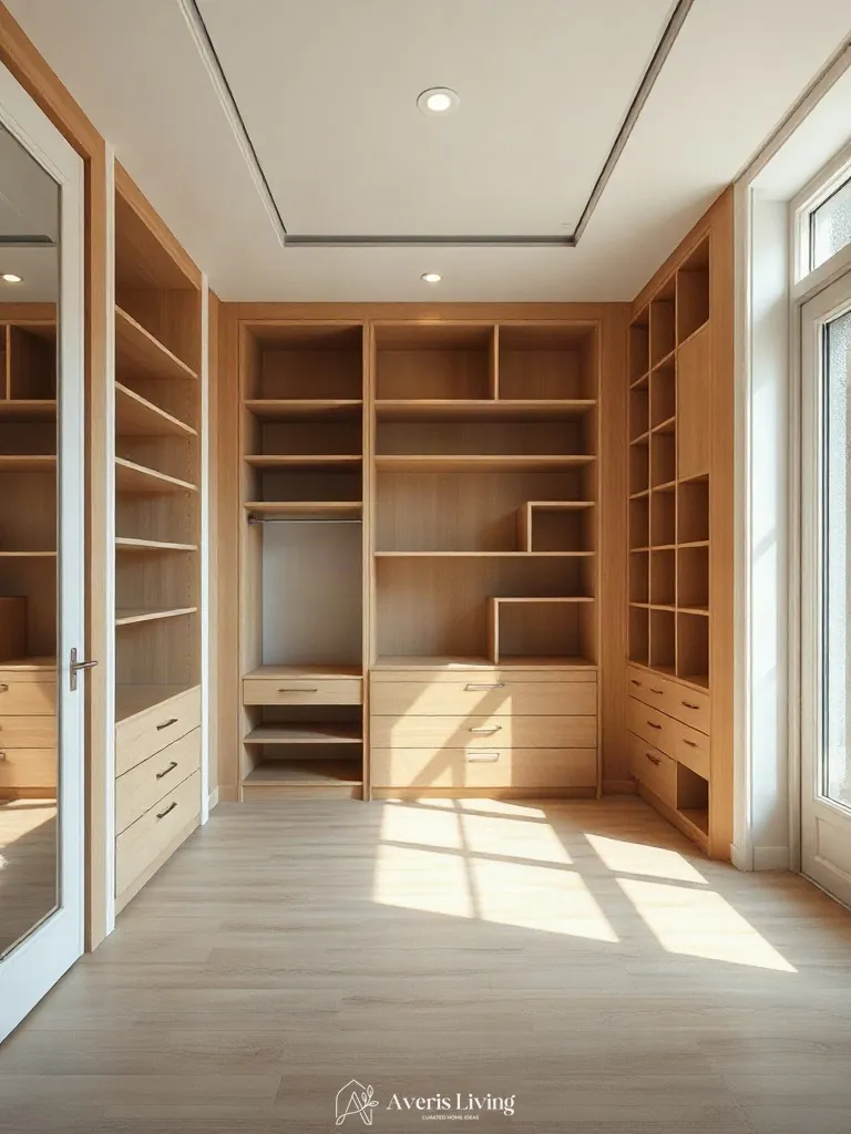 Spatial flow and layout of small closet organization systems in a modern bedroom