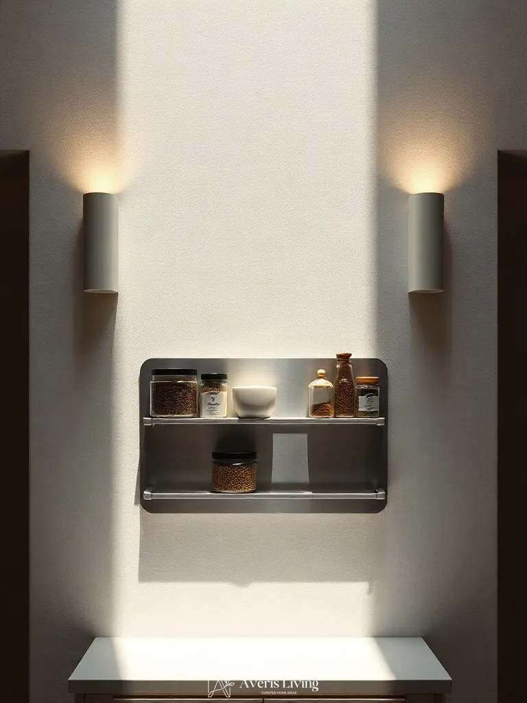 Wall sconces illuminating an architectural magnetic spice rack ideas display
