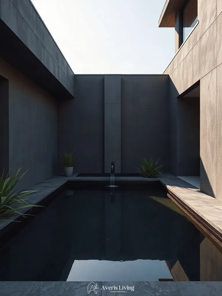 Minimalist architectural water feature set within a high-end landscape