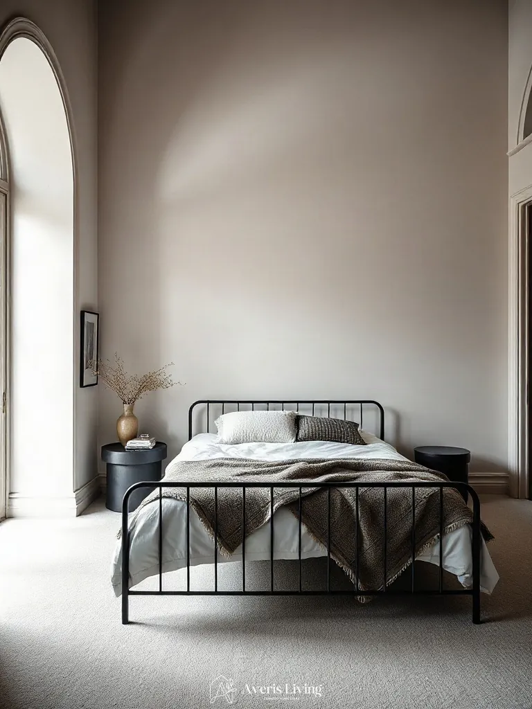 Artful editorial styling and composition around an iron bed frame