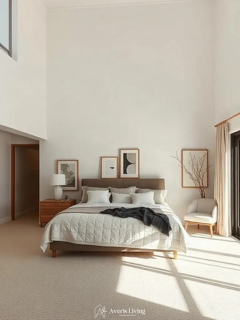 Artful editorial styling and minimalism in a farmhouse master bedroom aesthetic