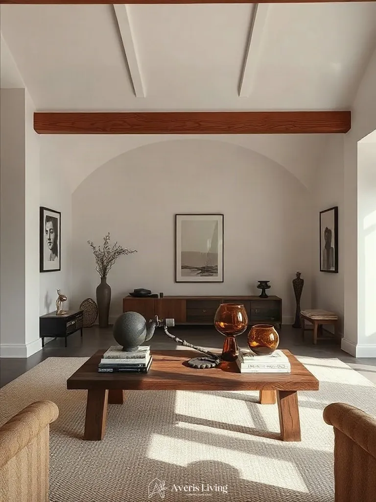Artful editorial styling on rustic wood coffee table ideas