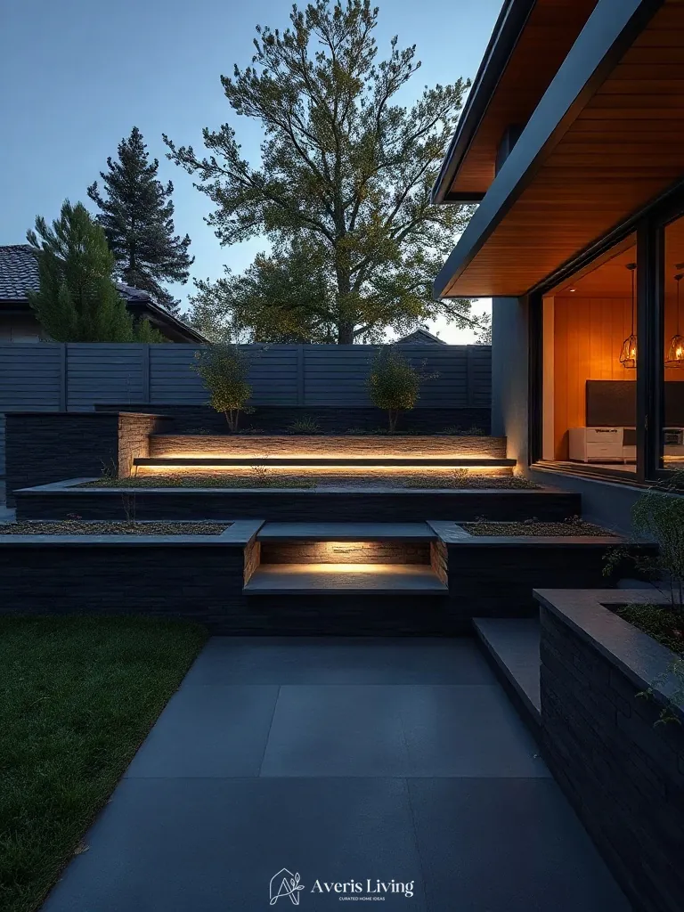 Backlit floating retaining wall panel design