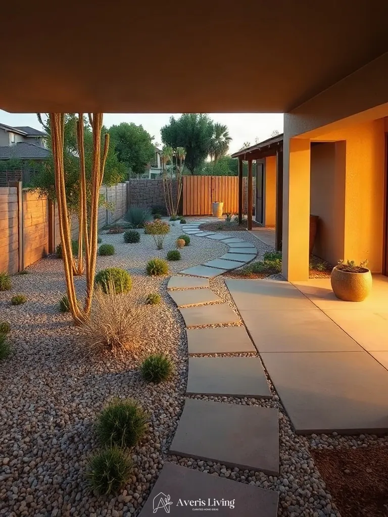 Balanced ground-plane geometry and curved contours on a drought-tolerant pathway