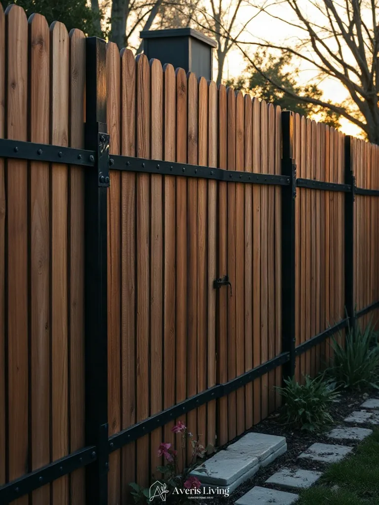 Metal hardware and wood in rustic fence layout