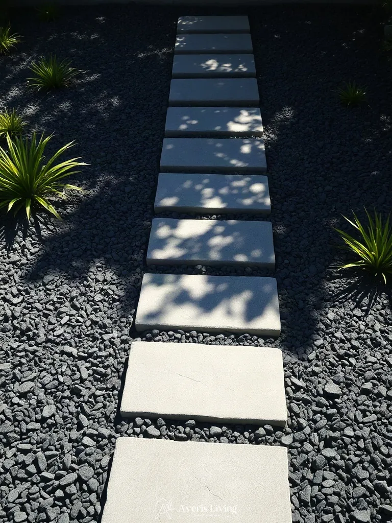 Smooth slate and gravel in shade backyard stepping stones before and after