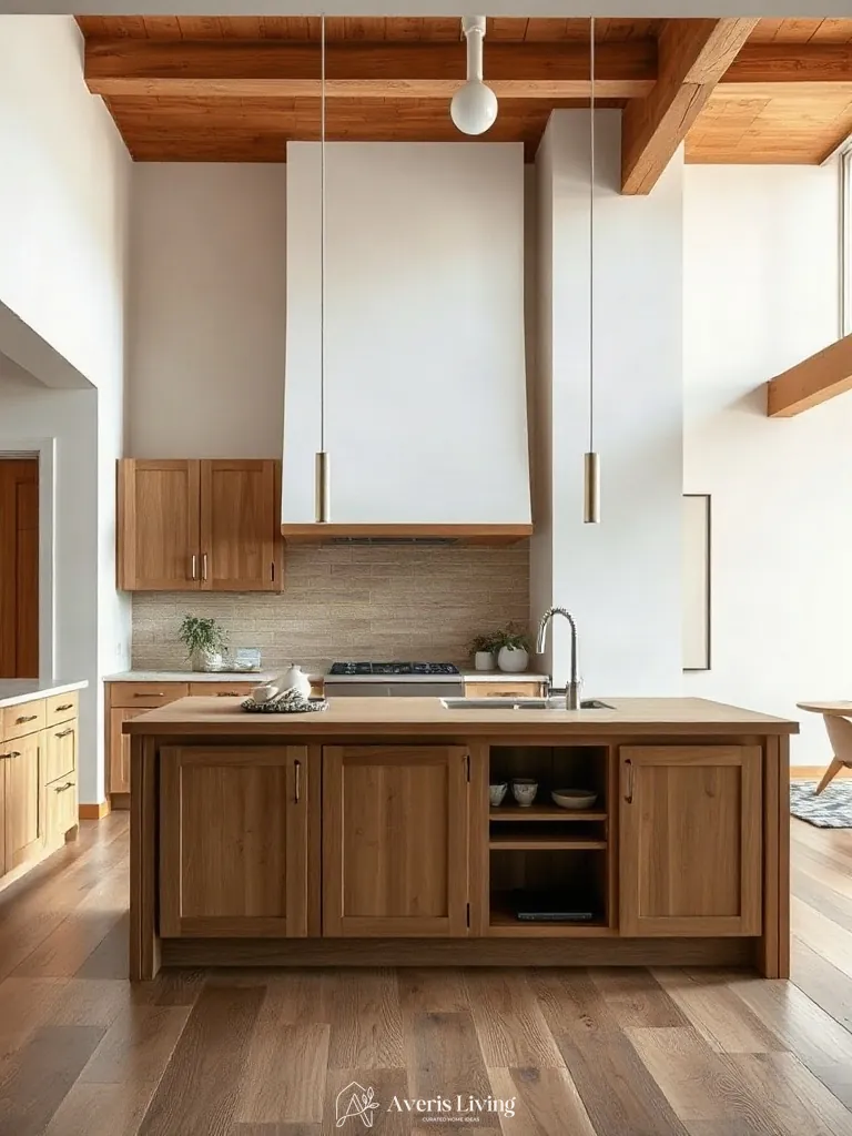 Bespoke cabinetry storage integration within a rustic wood kitchen island.