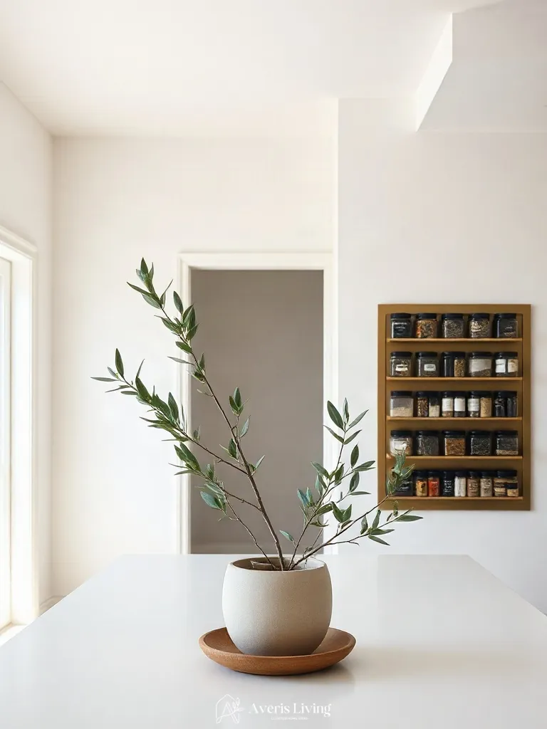 Botanical styling alongside refined magnetic spice rack ideas