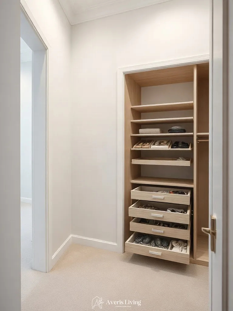 Bouclé fabric linings in small closet organization systems