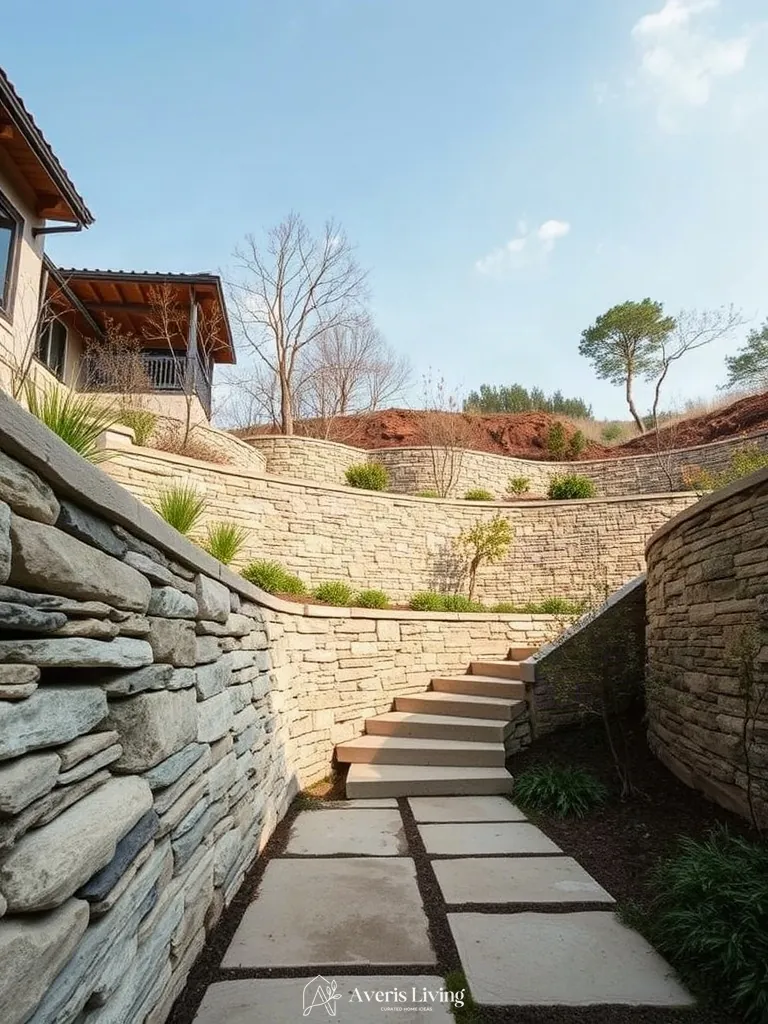 Boundary coping and vertical depth in an architectural retaining wall