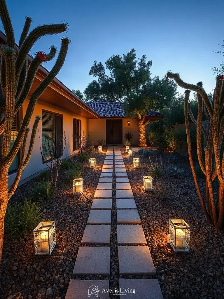 Boundary coping and vertical depth along a modern garden pathway