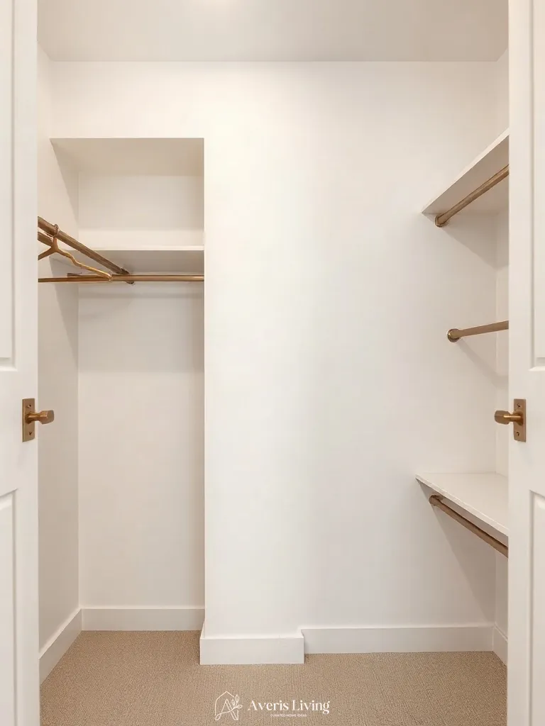 Brushed brass hardware detailing small closet organization systems
