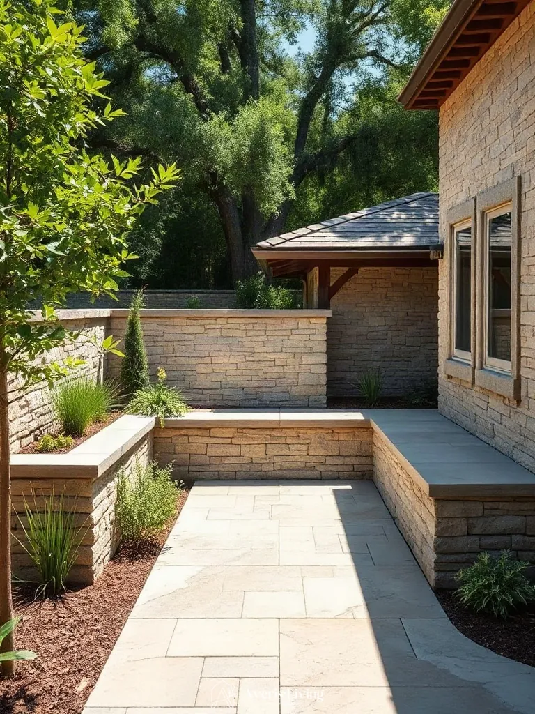Retaining wall with built-in seating nooks
