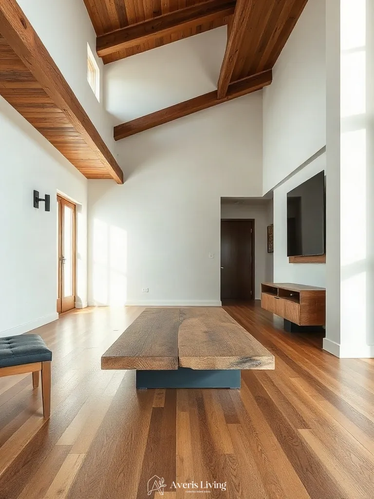 Cantilevered rustic wood coffee table ideas with floating timber design