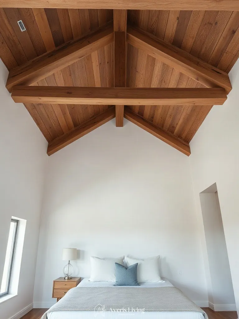 Ceiling architecture paired with floating nightstand design in small bedroom