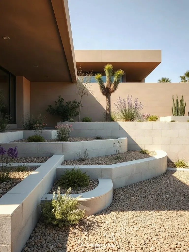 Clean architectural lines in a drought-resistant retaining wall