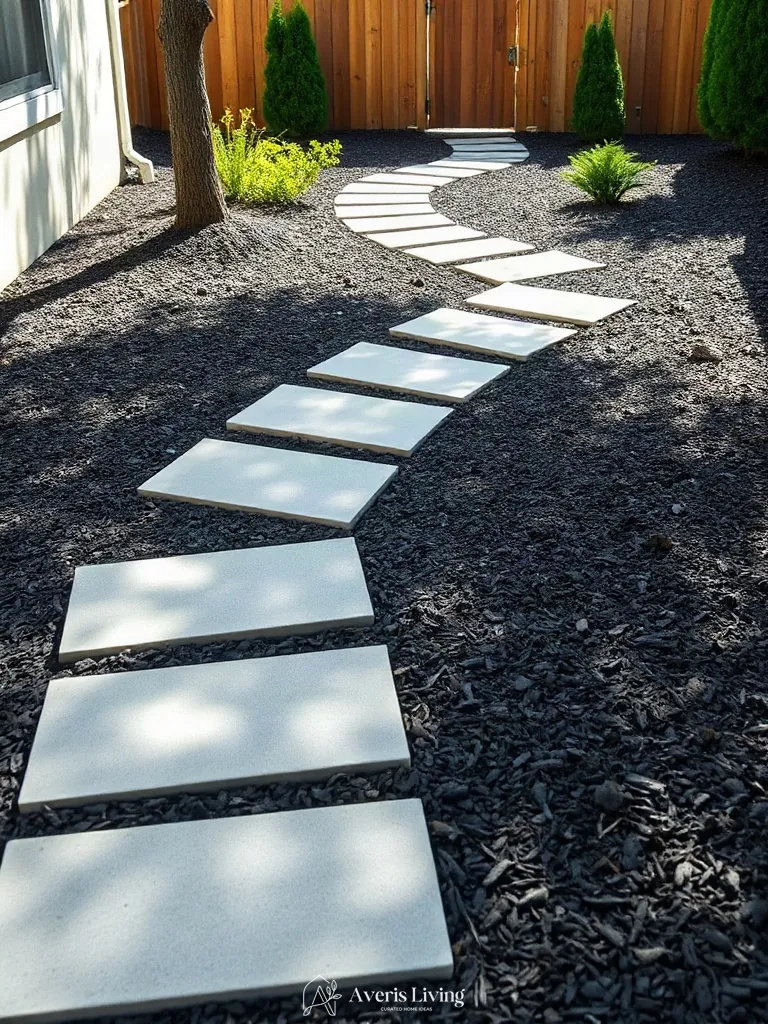 Clean architectural lines in a shade backyard stepping stones before and after project