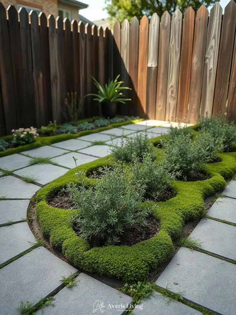 Organic ground covers completing rustic fence landscape