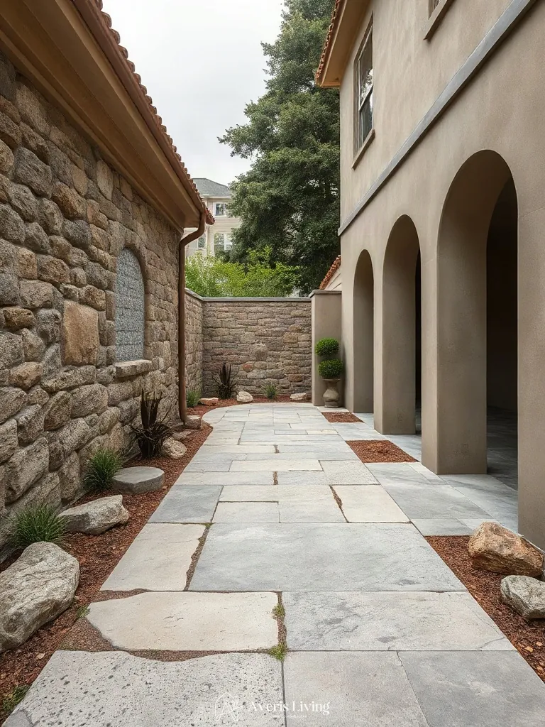 Contrasting stone and concrete textures in a modern dog friendly backyard