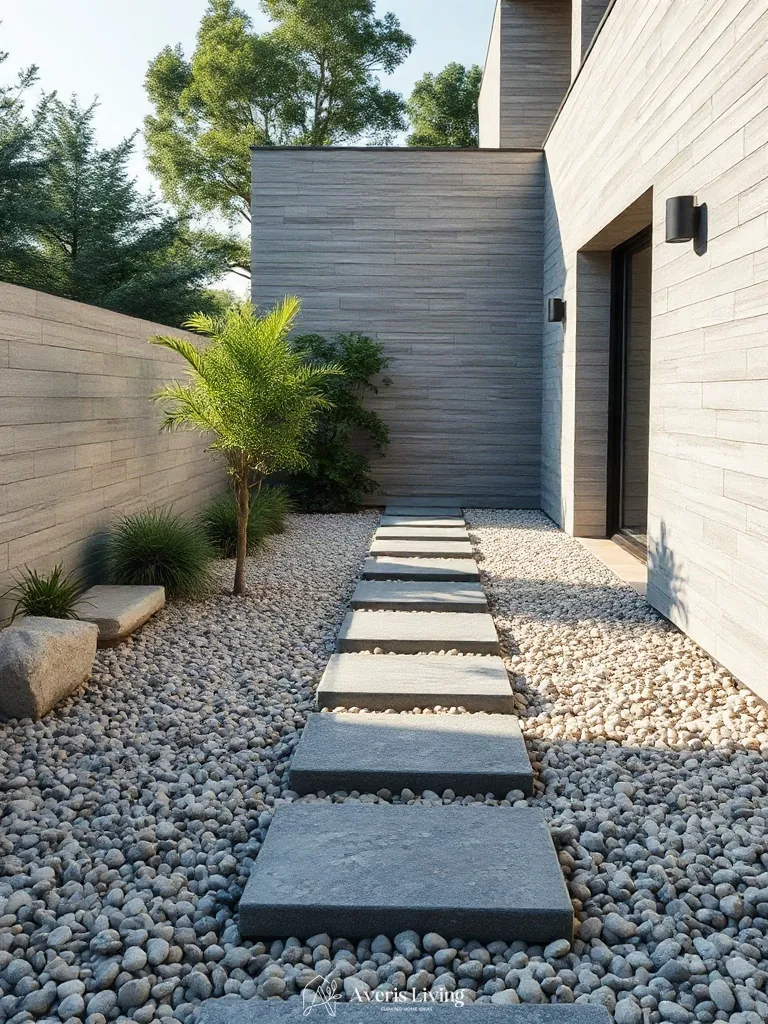 Textural contrast in a modern backyard stepping stones design