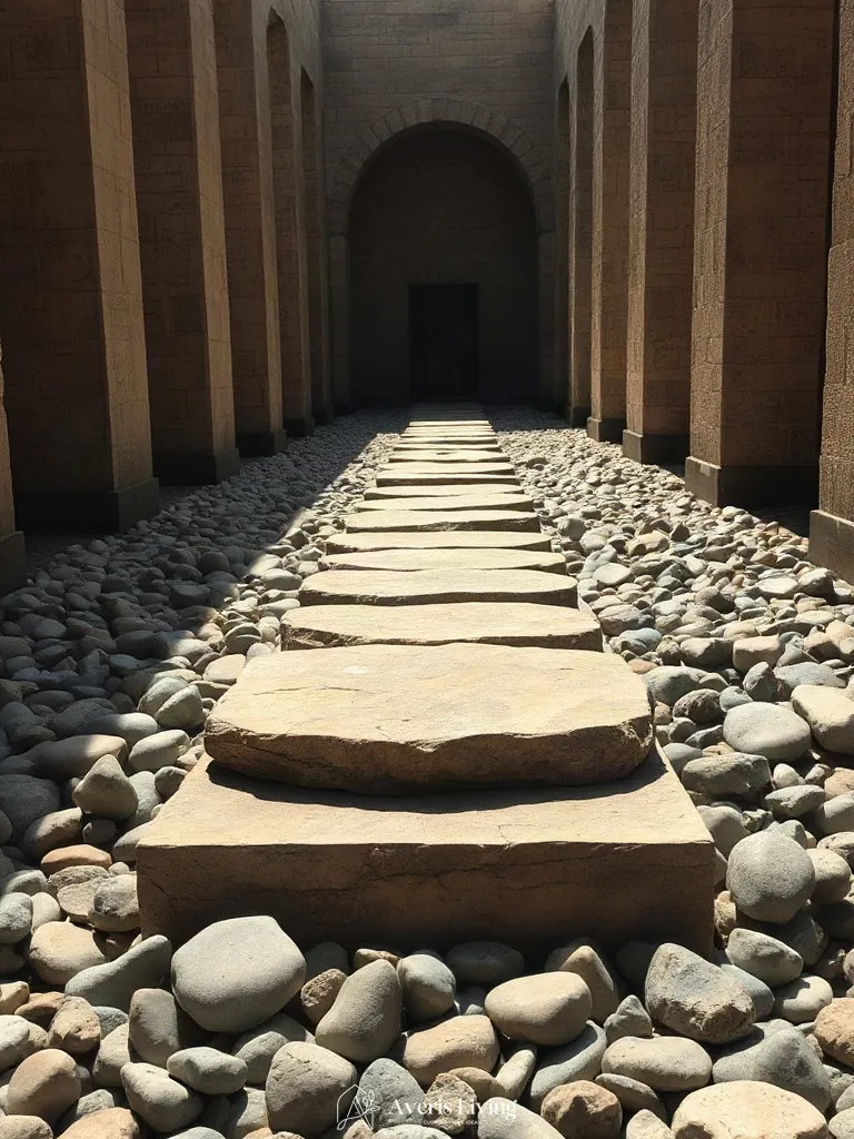 Textural contrast of rough stepping stones and smooth river rock