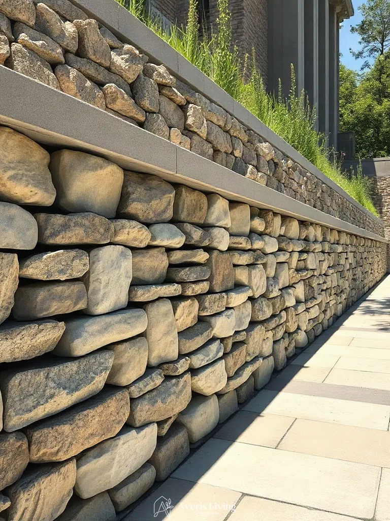 Contrasting surface textures on a modern retaining wall