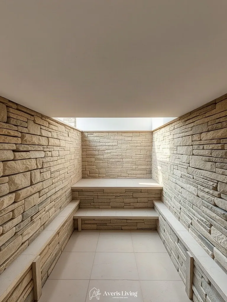 Contrasting textures of rough-hewn stone and honed coping in retaining walls
