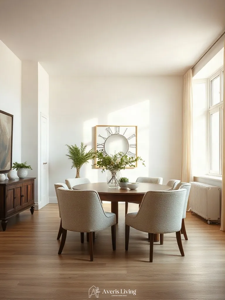 Bouclé textures in an affordable dining room for small spaces