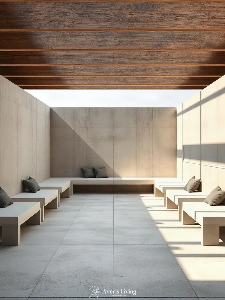 Built-in seating integrated with modern retaining walls