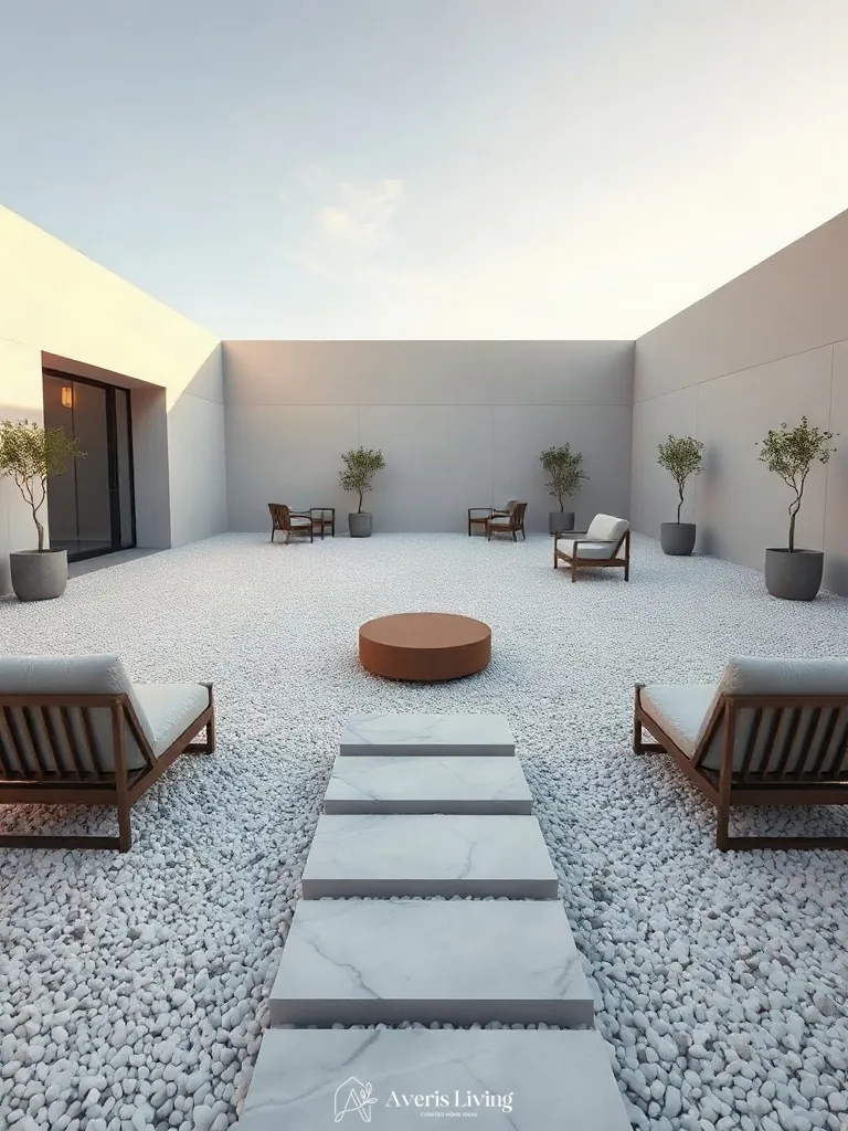 Cozy outdoor seating area anchored by concrete stepping stones