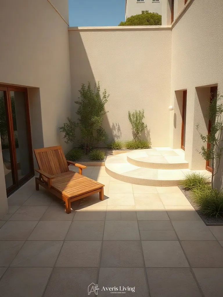 Cozy outdoor seating area positioned near tropical stepping stones