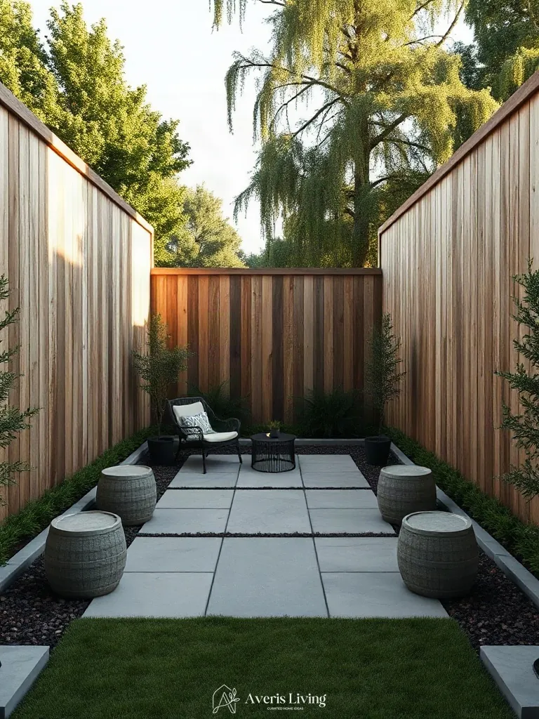 Focal gathering space framed by rustic fence