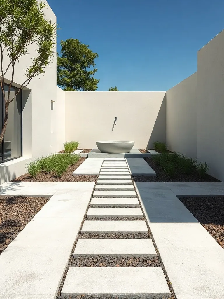 Modern backyard stepping stones design creating clear architectural sightlines