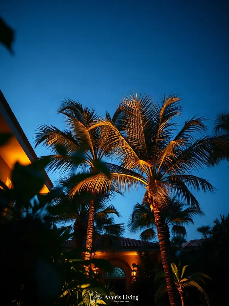 Twilight sky contrast in a tropical backyard herb garden before and after