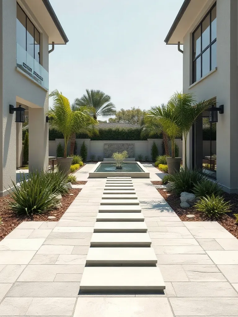 Focal points and clear sightlines created by stepping stone pathways