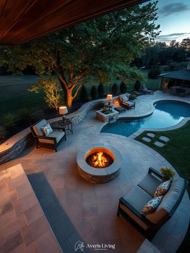 Focal points and sightlines connecting a luxury backyard shed before and after to the surrounding landscape