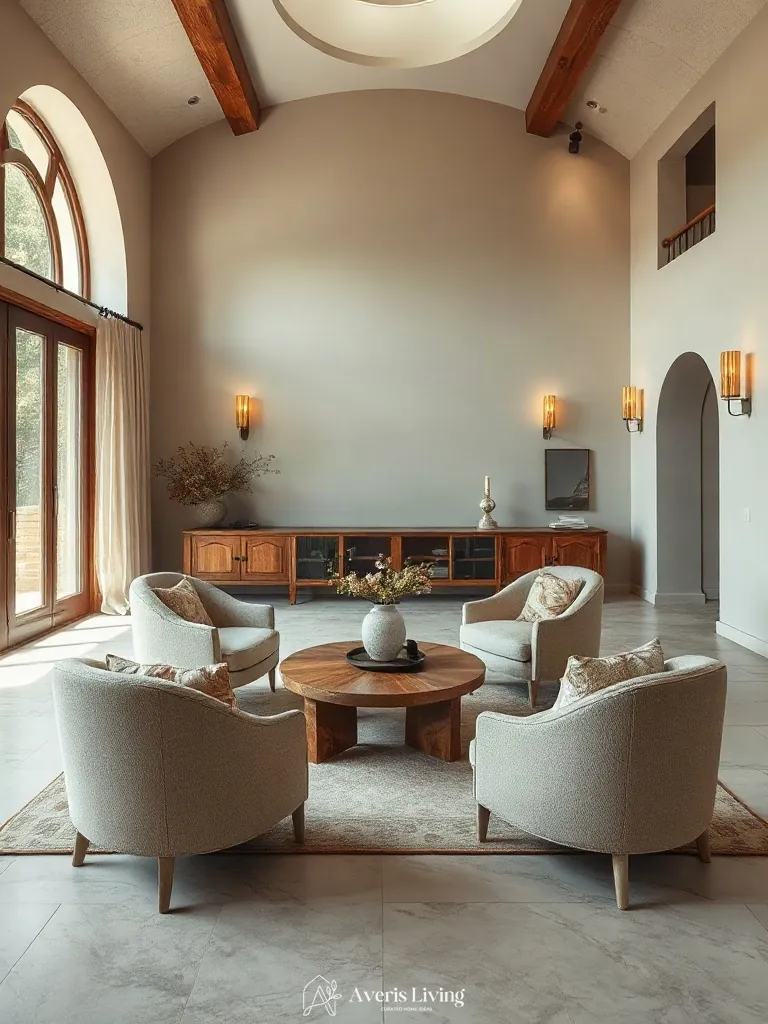 Intimate conversation pocket featuring rustic wood coffee table ideas