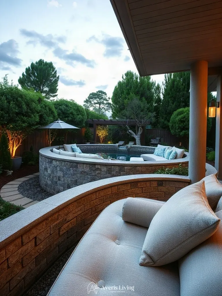 Curated designer throw pillows and peaceful twilight garden details